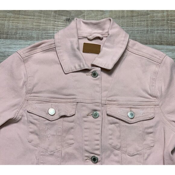 Judy Blue Womens Pink Denim Jacket Size S Distressed Hem Button Up Pockets - Picture 8 of 16